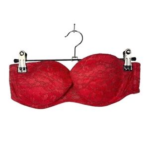 Aerie Audrey Pink Red Lace Strapless Bra 34C